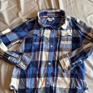 Girls blue plaid button down shirt size S (6/7)